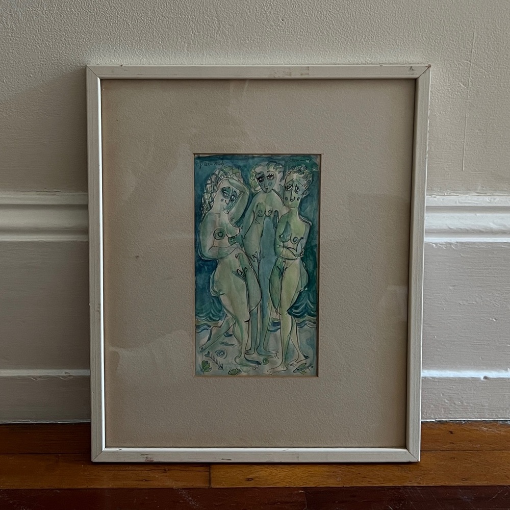 Vintage Mermaid Watercolor Painting